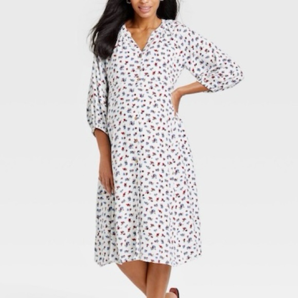 Hatch White Floral Midi Dress